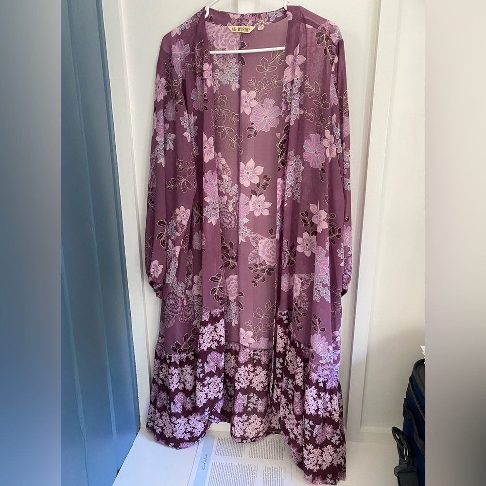 Women’s Plus Size Kimono Coverup - Purple/Pink 2X